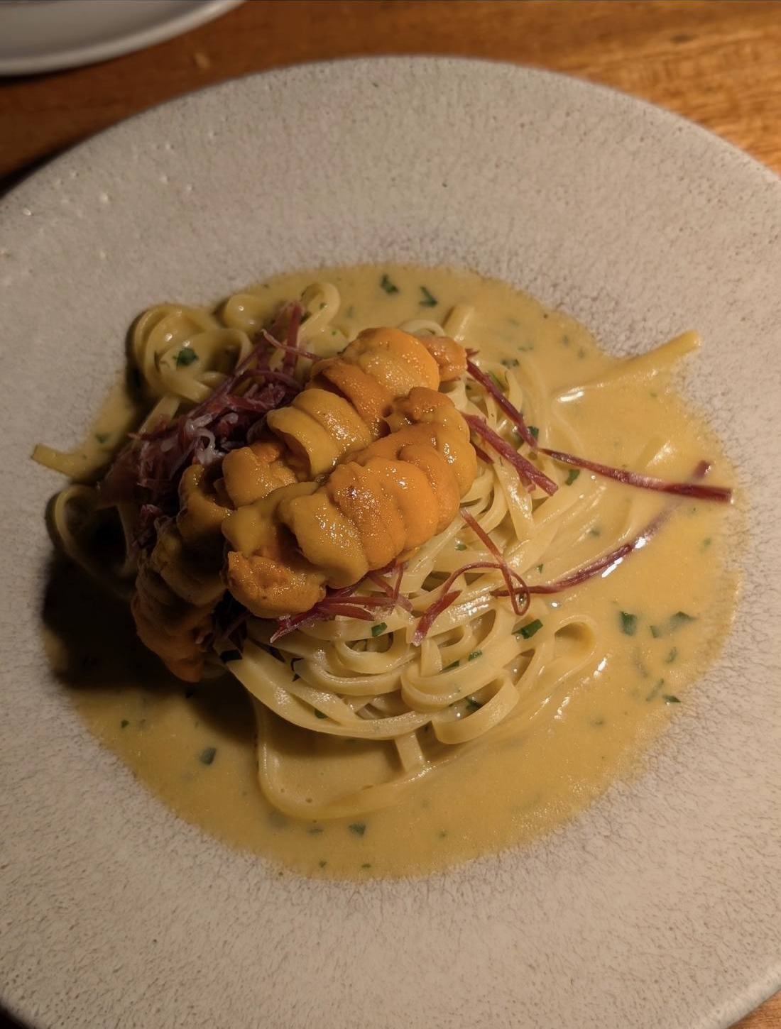 Uni linguine in a butter sauce